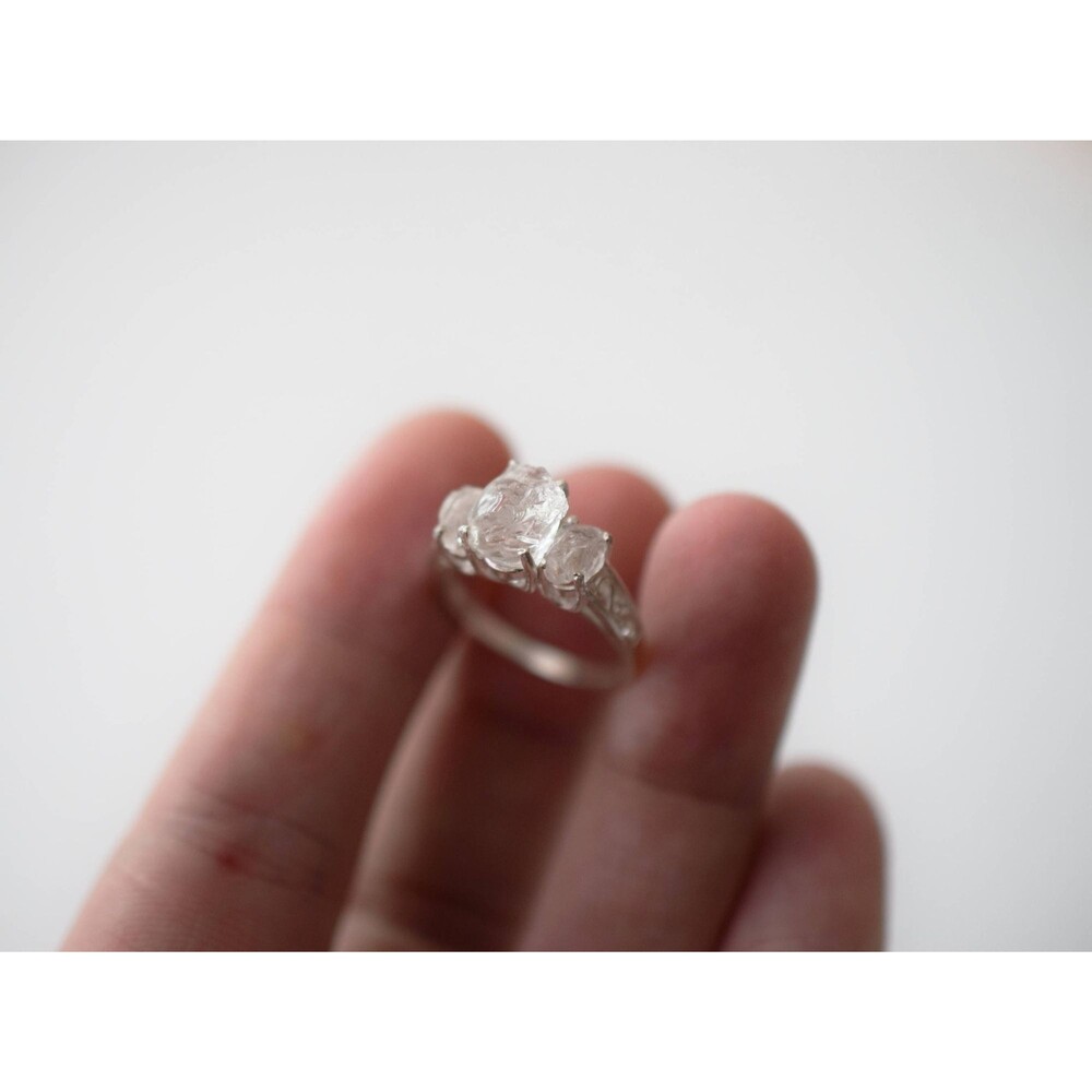 Raw Lake County Diamond Ring: Sterling Silver Three Stone Engagement Ring